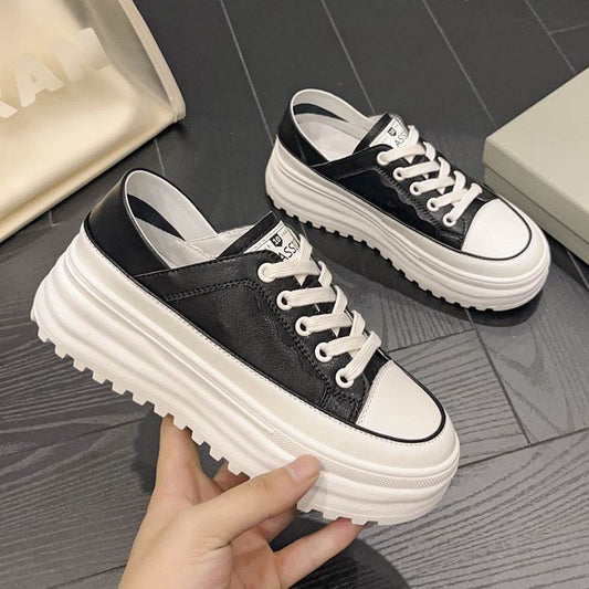 Casual Leather Platform Shoes - Stylish Low-Top with Mid Heel Women - Buy Center