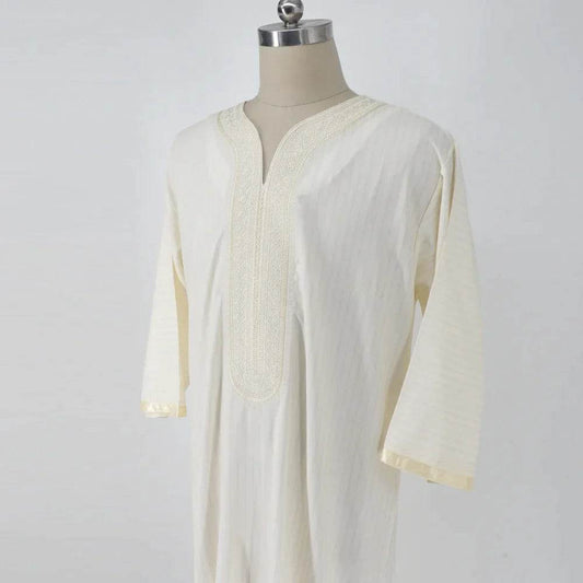 Ethnic Style White Muslim Robe - Casual Loose Fit & Elegant Embroidery - Buy Center