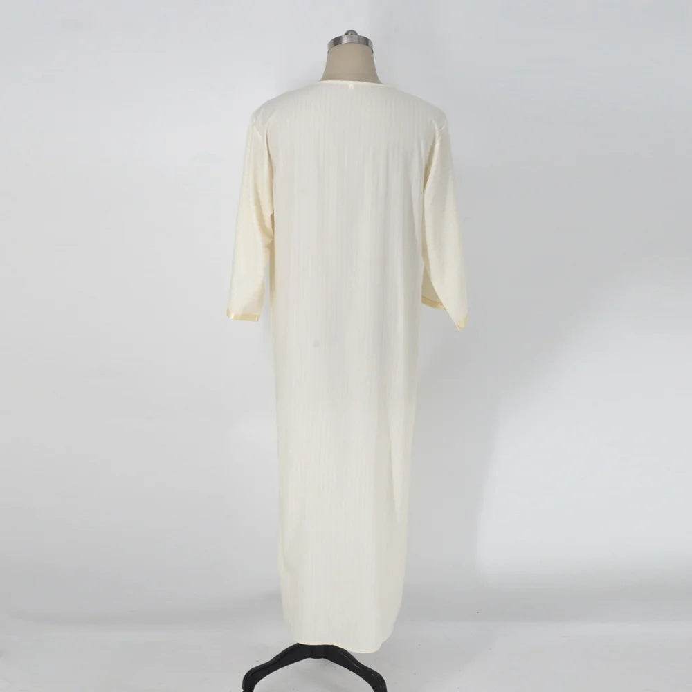 Ethnic Style White Muslim Robe - Casual Loose Fit & Elegant Embroidery - Buy Center