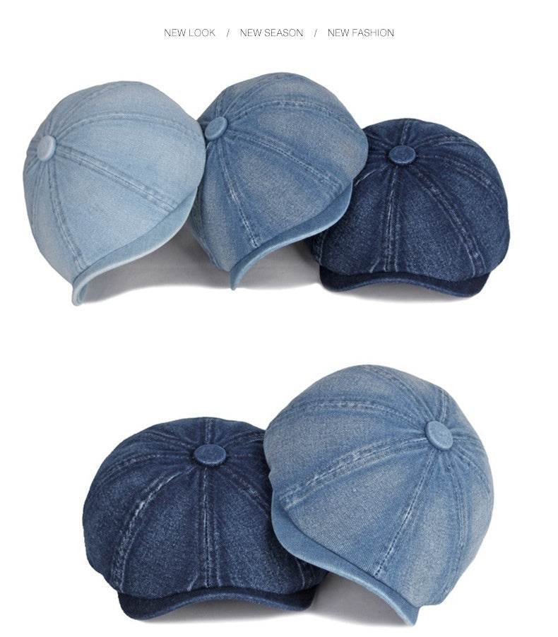 Spring & Autumn Washed Denim Beret - Stylish Octagonal Design for All Seasons - Buy Center