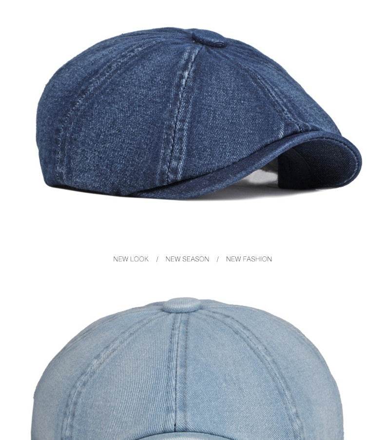 Spring & Autumn Washed Denim Beret - Stylish Octagonal Design for All Seasons - Buy Center