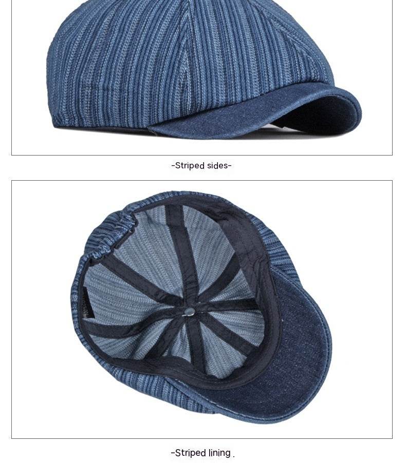 Spring & Autumn Washed Denim Beret - Stylish Octagonal Design for All Seasons - Buy Center