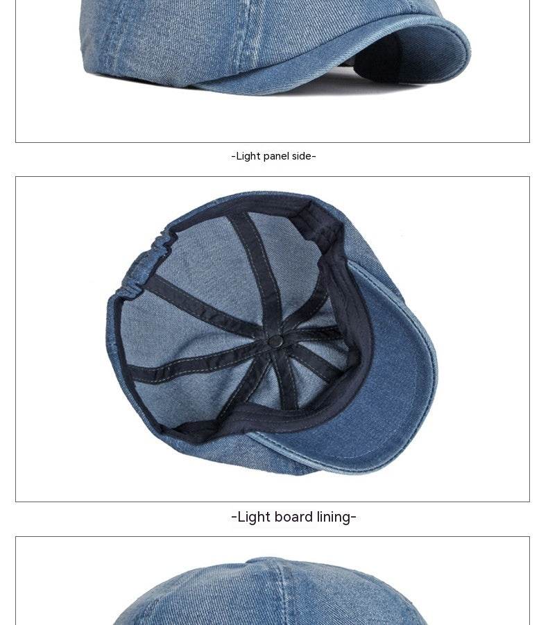 Spring & Autumn Washed Denim Beret - Stylish Octagonal Design for All Seasons - Buy Center