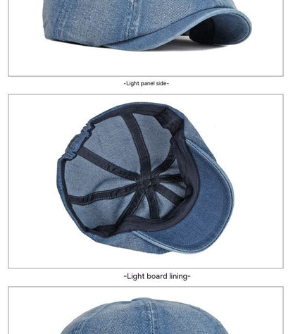 Spring & Autumn Washed Denim Beret - Stylish Octagonal Design for All Seasons - Buy Center