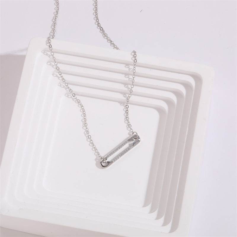 14k Gold Personalized Pin Zircon Pendant Clip Necklace - Adjustable Luxury - Buy Center