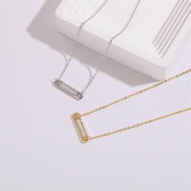 14k Gold Personalized Pin Zircon Pendant Clip Necklace - Adjustable Luxury - Buy Center