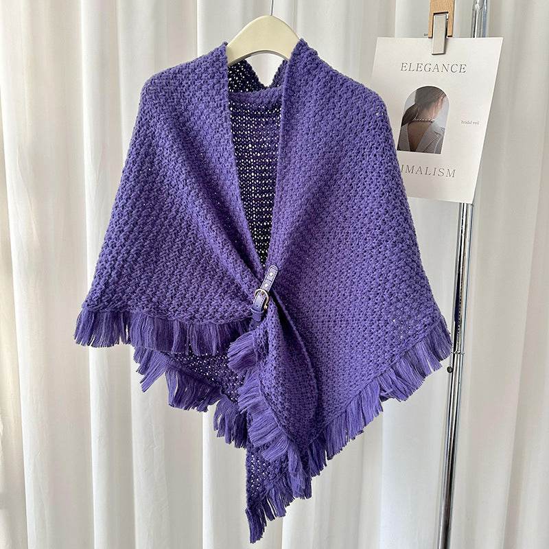 Monochrome Tassel Cape & Shawl - Stylish Warm Neck Protector for Women - Buy Center