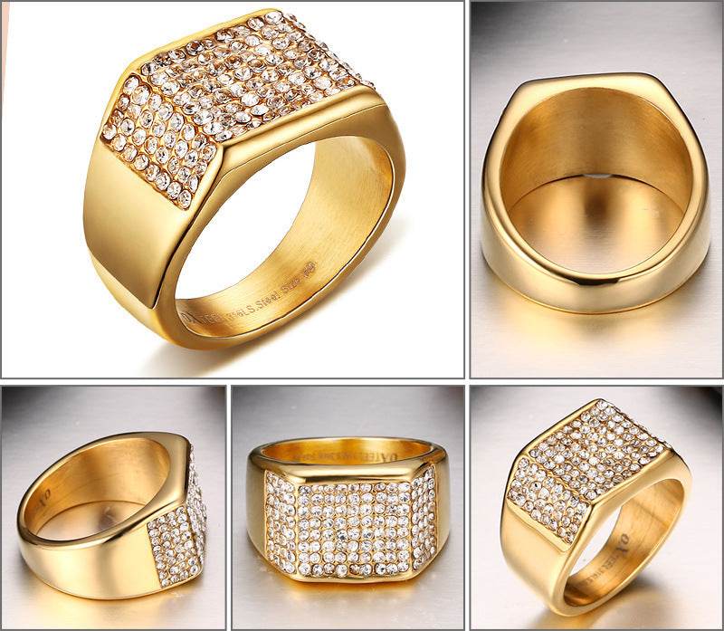 Stylish Titanium Steel Diamond Men's Ring - Geometric Design for Modern Elegance - Buy Center