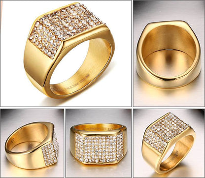 Stylish Titanium Steel Diamond Men's Ring - Geometric Design for Modern Elegance - Buy Center