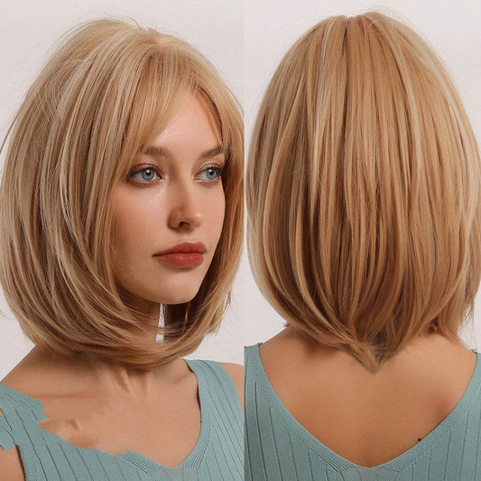 Golden Mixed Color Bobo Wig - Trendy Synthetic Hairpiece for Women - Buy Center