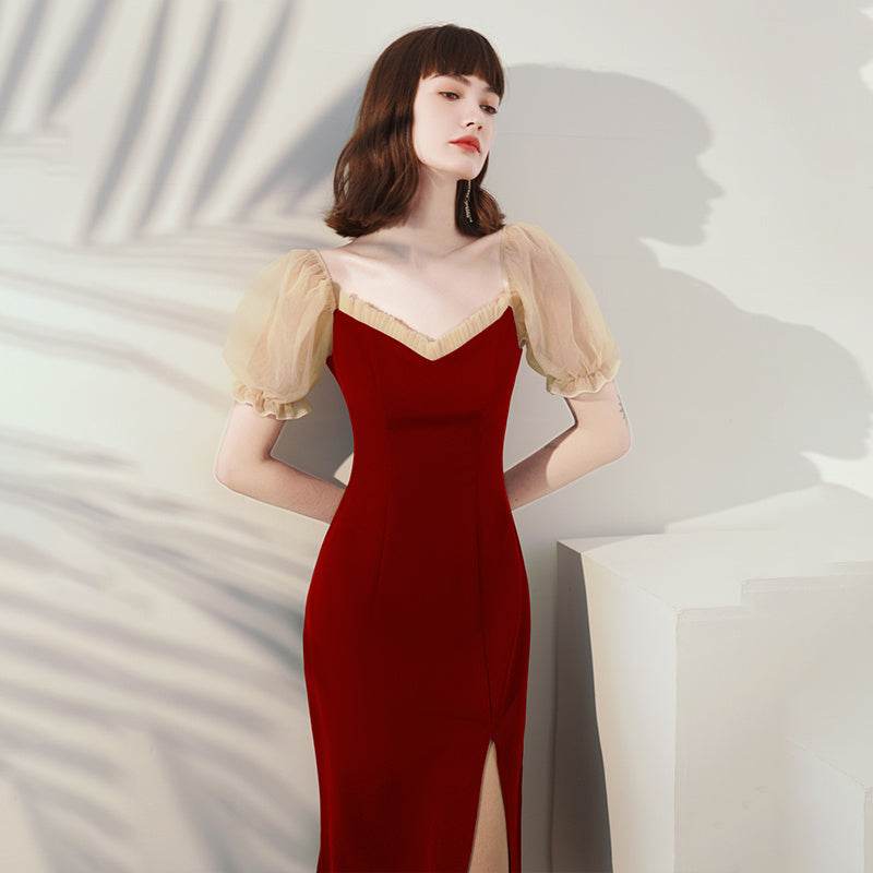 Buycenter Burgundy Medium Length Dress for Women - Elegant Evening Wear - Buy Center