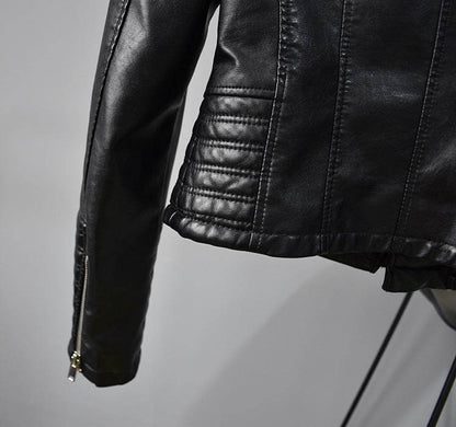Buycenter Women’s PU Leather Jacket - Short Suit Collar, Stylish & Trendy - Buy Center
