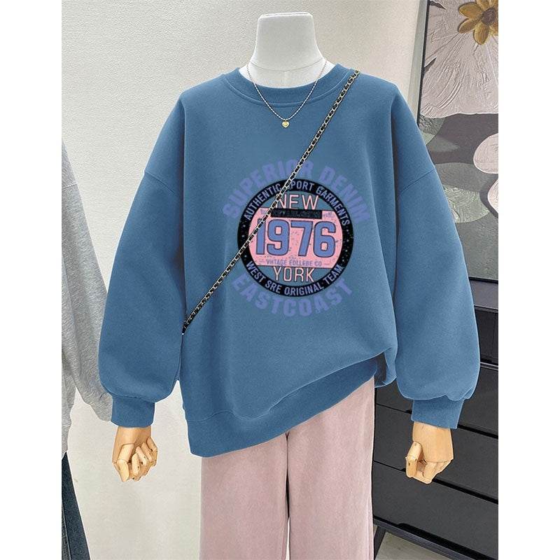 Retro Loose Round Neck Hoodie for Women - Cartoon Design & Long Sleeve - Buy Center