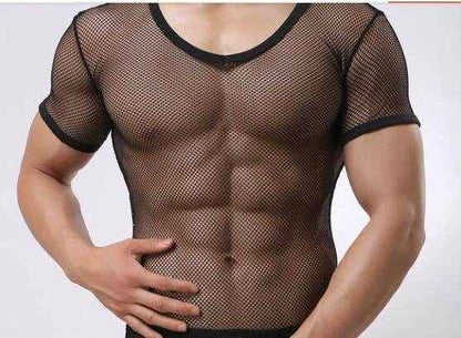 Men's Lightweight Mesh Tee - Slim Fit Round Neck, Stylish Design