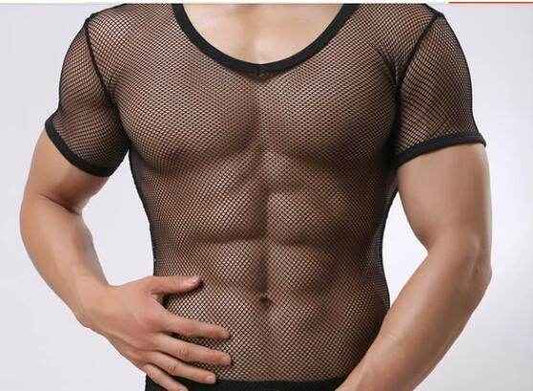 Men's Lightweight Mesh Tee - Slim Fit Round Neck, Stylish Design
