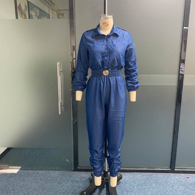 Buycenter Long Sleeve Belt Waist Jumpsuit - Stylish Overall Suit Pants - Buy Center