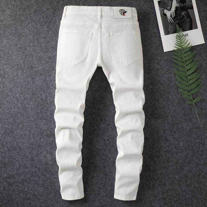 Men's Slim Fit White Ripped Jeans - Trendy Patchwork Style for 2025