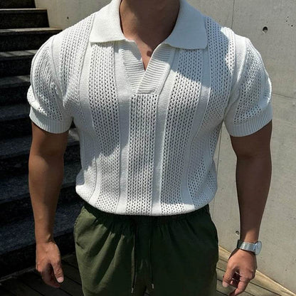 Buycenter Short-Sleeved Polo Shirt - Hollow Mesh Knit T-Shirt for Men - Buy Center
