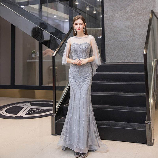 Buycenter High-End Evening Dress - Sleeveless U-Neck with Crystal Beads - Buy Center