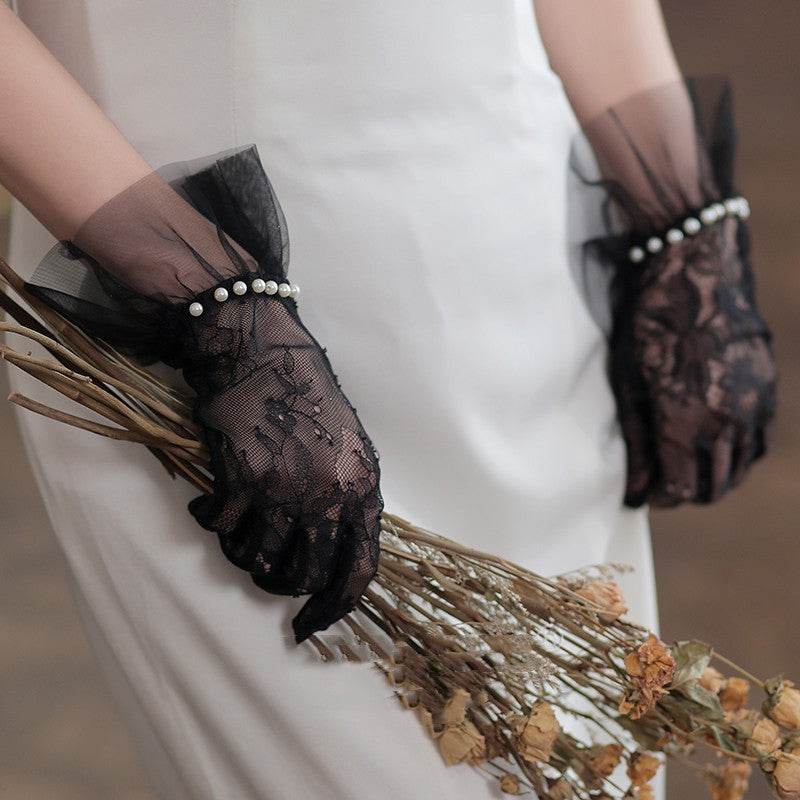 Women's Exquisite Lace Pearl Gloves - Elegant Chic Style for Every Occasion - Buy Center