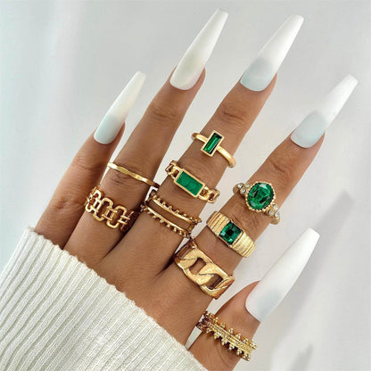 Buycenter Color Diamond Four-Piece Ring Set - Stylish Alloy Geometry - Buy Center