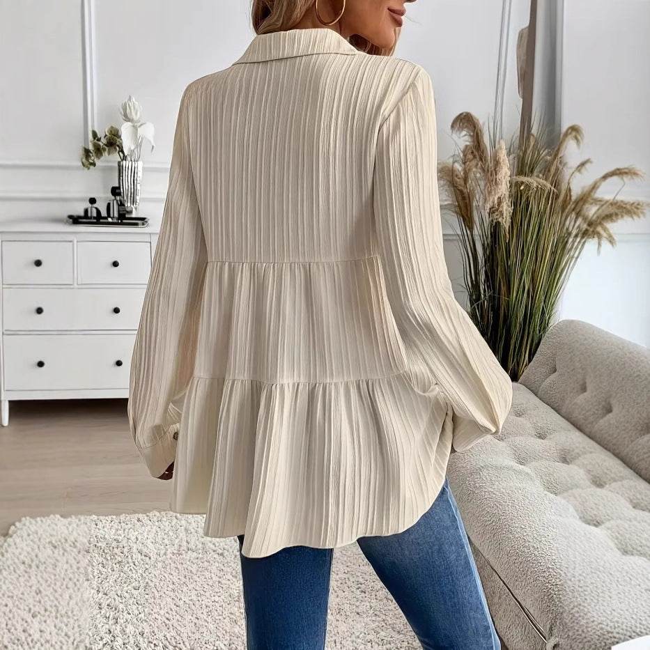 Elegant French Style Casual Shirt - Milky White Blouse in Sizes S-XXL - Buy Center