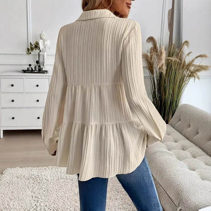Elegant French Style Casual Shirt - Milky White Blouse in Sizes S-XXL - Buy Center