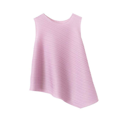 Pleated Women's Slimming T-Shirt - Stylish Sleeveless Fit in Various Colors - Buy Center