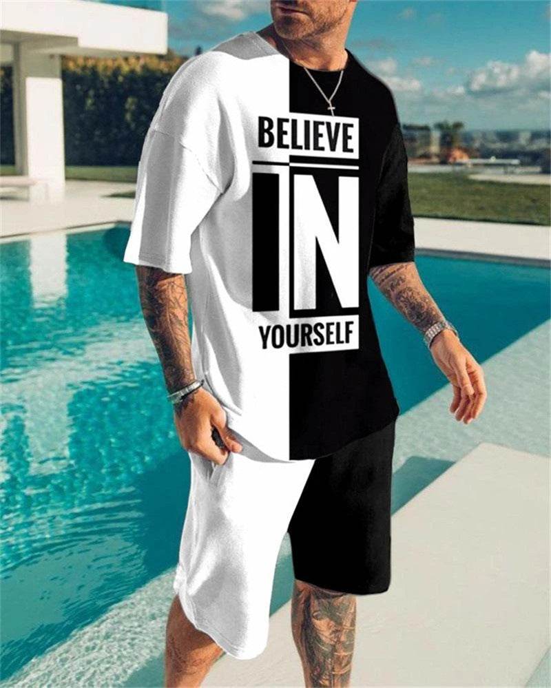 Simple Men's 3D Print Oversized Shirt & Shorts Set - Stylish Comfort 2025 - Buy Center