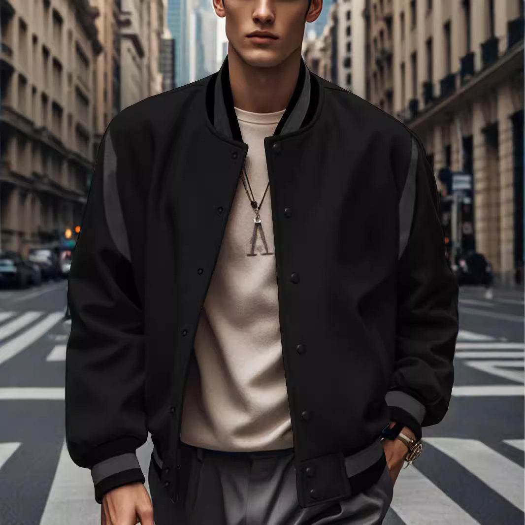 Buycenter Men’s Stitching Buckle Baseball Coat - Trendy Slim Fit Jacket - Buy Center