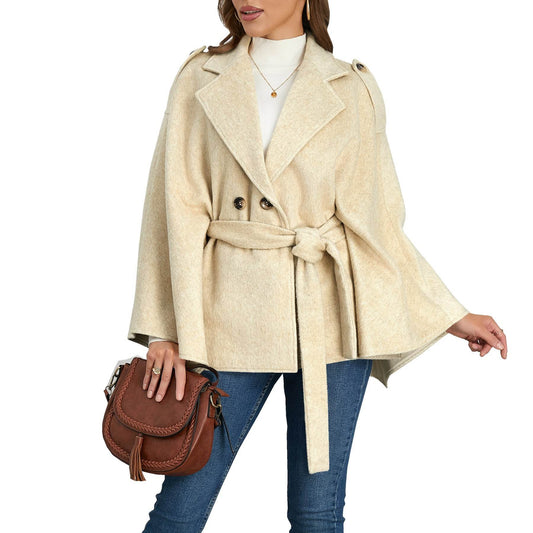 Women's Batwing Sleeve Woolen Coat - Stylish Lapel Design & Versatile Fit - Buy Center