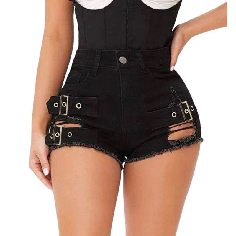High Waist Ripped Stretch Casual Pants - Women’s Stylish Denim Shorts - Buy Center