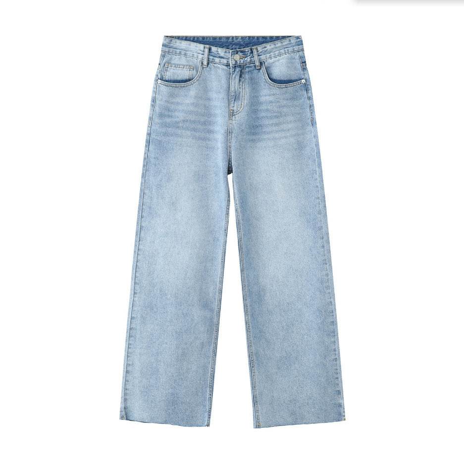 Buycenter Light Blue Frayed Hem Jeans - Loose Fit Denim for Casual Style - Buy Center
