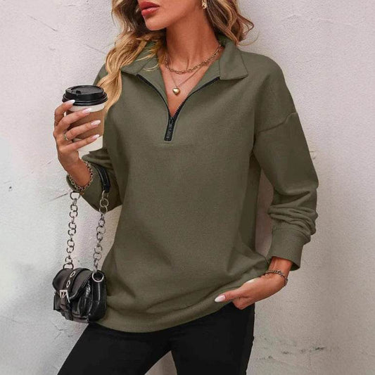 Buycenter Women's Fashion Pullover Sweatshirt - Long Sleeve Zipper Style - Buy Center