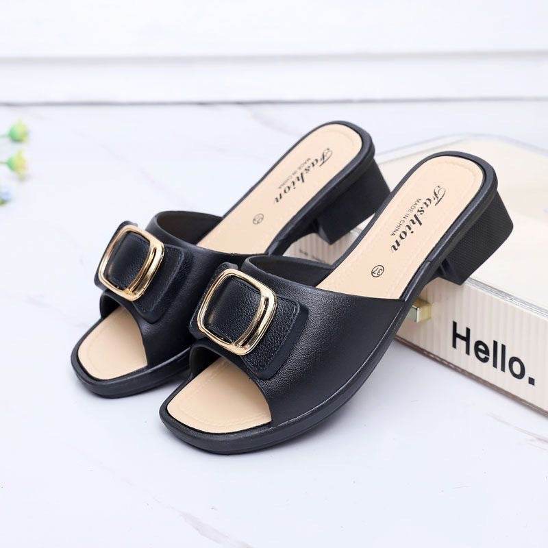 Women's Chunky Heel Slippers - Trendy Korean Style for Summer 2025 - Buy Center