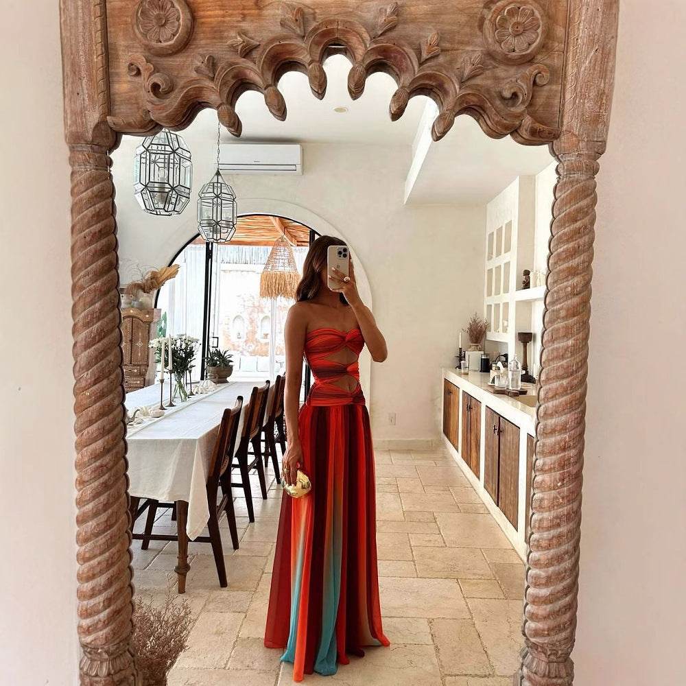 Graceful Satin Gradient Backless Dress - Sexy Halter Style for Socialites - Buy Center