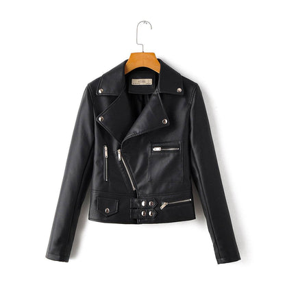 Buycenter Ladies Motorcycle PU Jacket - Stylish Lapel Zipper Design - Buy Center