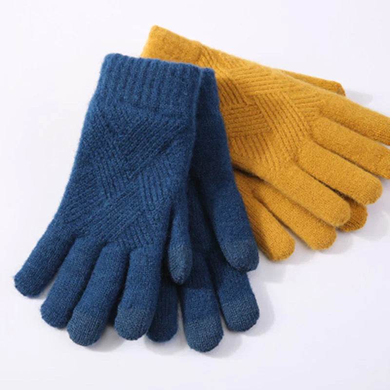 Autumn & Winter Fleece-Lined Knitting Gloves - Double Layer Warmth - Buy Center