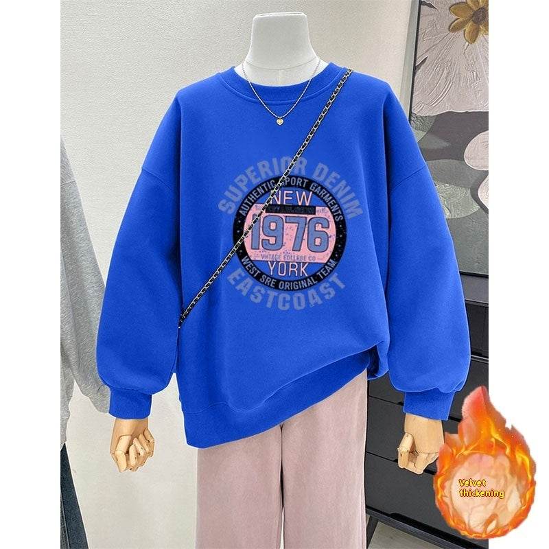 Retro Loose Round Neck Hoodie for Women - Cartoon Design & Long Sleeve - Buy Center