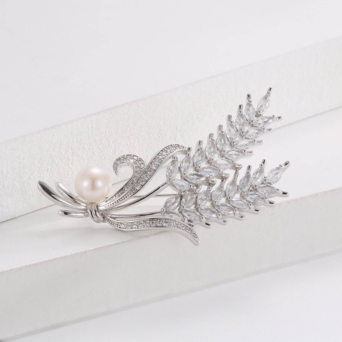 Buy Center Wheat Style Flower Brooch - Elegant Copper Decoration - Buy Center
