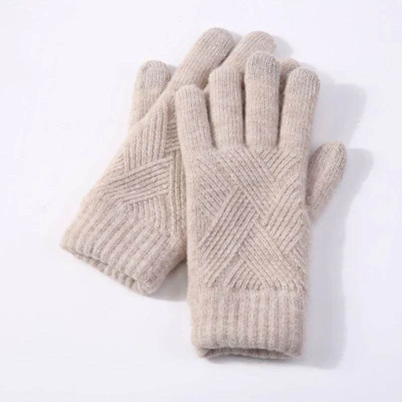 Autumn & Winter Fleece-Lined Knitting Gloves - Double Layer Warmth - Buy Center