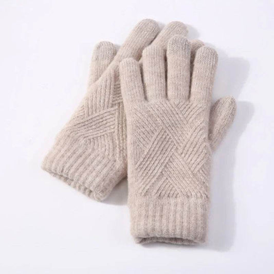 Autumn & Winter Fleece-Lined Knitting Gloves - Double Layer Warmth - Buy Center
