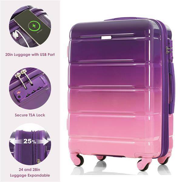 Purple & Pink Luggage Set of 3 - USB Port & Airline Approved Carry-On - Buy Center