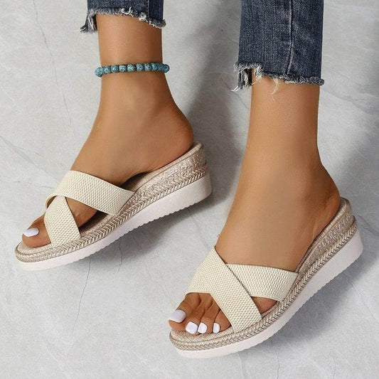 Buycenter Women's Large Size Sandals - Creamy-White Casual Slippers - Buy Center