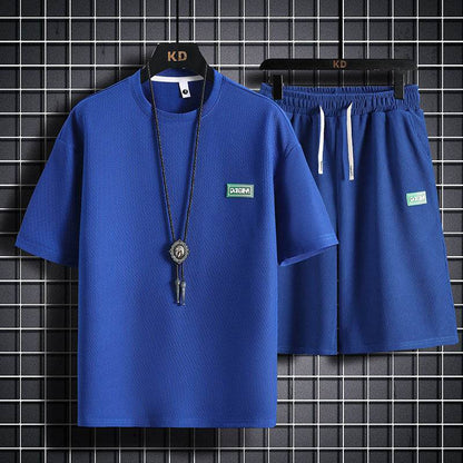 Men's Casual Tracksuit Short Sleeve Set - Breathable Waffle Cotton Style - Buy Center