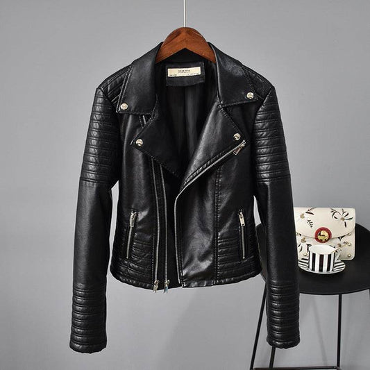 Buycenter Women’s PU Leather Jacket - Short Suit Collar, Stylish & Trendy - Buy Center