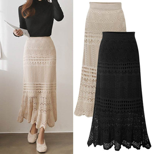 Elegant Plus Size Crocheted Hollow Knit Dress - Floral Design, 2025 Style - Buy Center