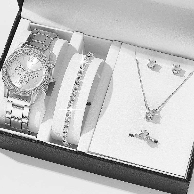 Buy Center Women's Quartz Watch Set - Steel Strap & Elegant Accessories - Buy Center