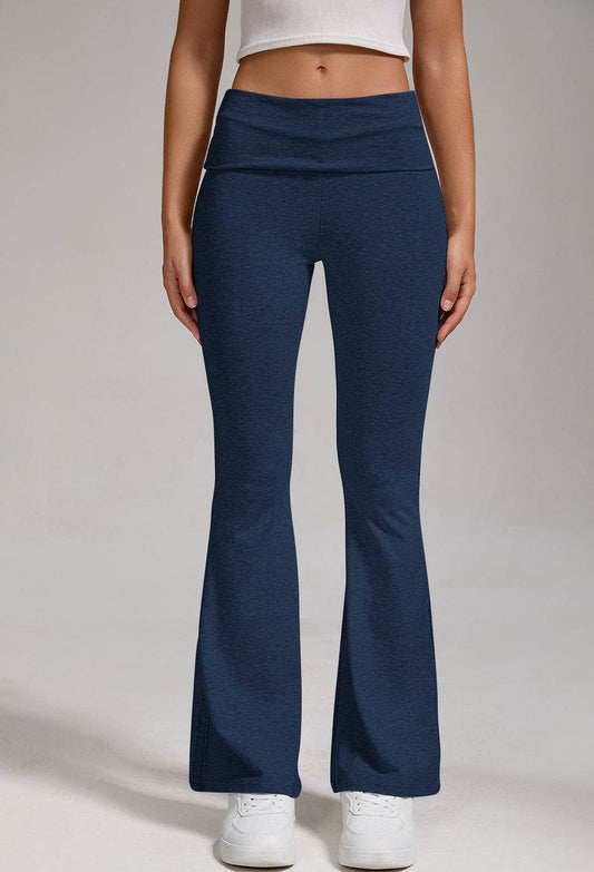 Buycenter Women's Low Waisted Flared Pants - Exposed Navel, Wide Leg - Buy Center