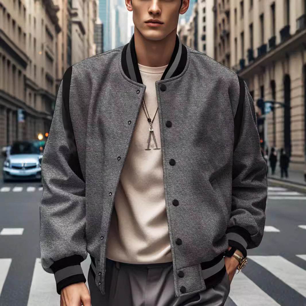 Buycenter Men’s Stitching Buckle Baseball Coat - Trendy Slim Fit Jacket - Buy Center